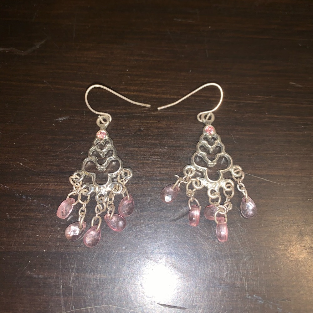 Dangly Pink and Silver Chandelier Earrings